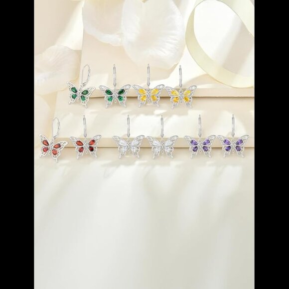 Butterfly February Birthstone Amethyst Purple Earrings Women  Feb Amethyst Butterfly 925 Sterling Silver Leverback Birthstone Earrings